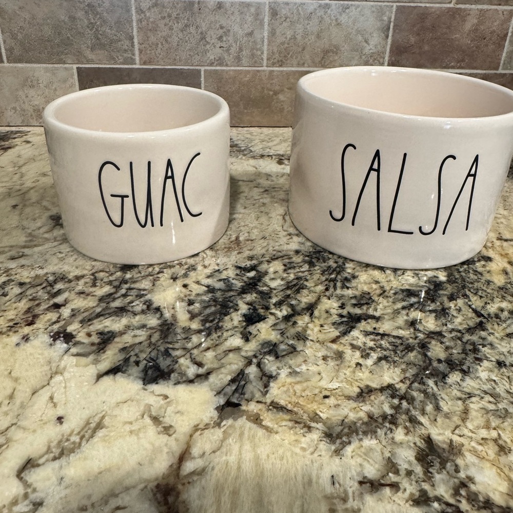 Rae Dunn Cream Ceramic GUAC & SALSA Dip Bowl Pair